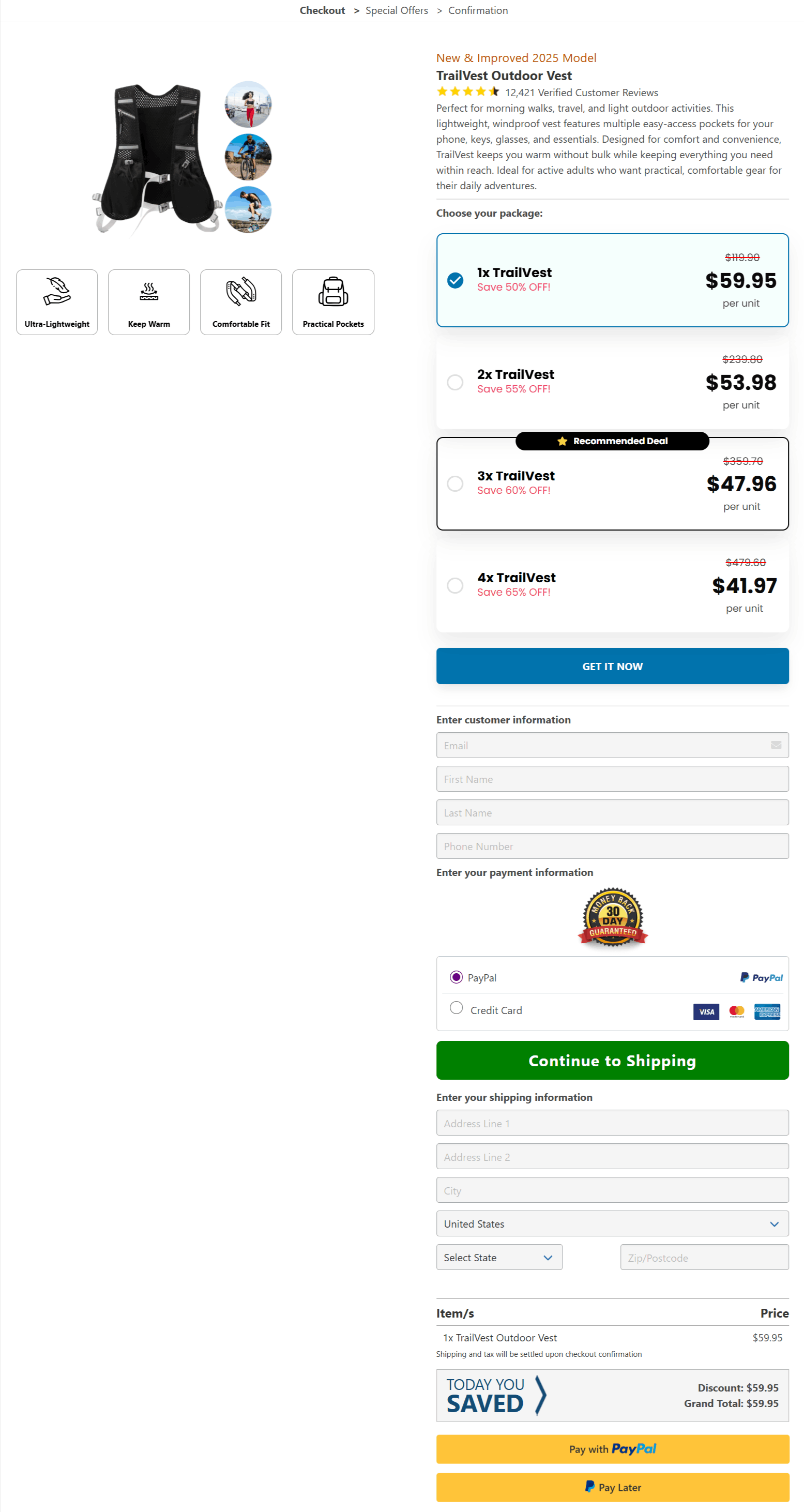 TrailVest checkout page